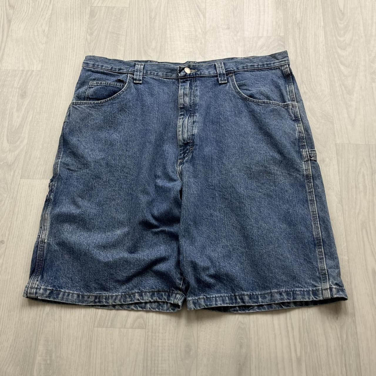 VINTAGE 00s WRANGLER BAGGY LOOSE CARPENTER JORTS BLUE