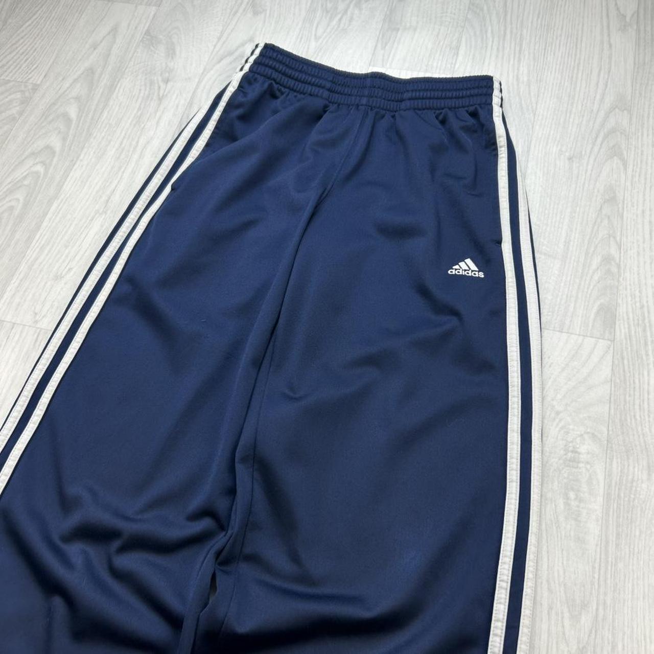 VINTAGE Y2K ADIDAS SIDE STRIPE BAGGY TRACKSUIT BOTTOMS NAVY