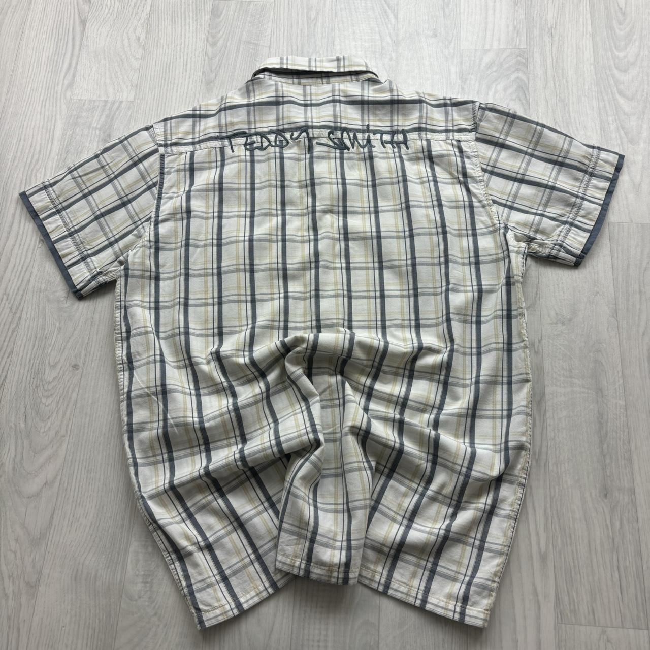 VINTAGE Y2K TEDDY SMITH PLAID SHORT SLEEVE SHIRT WHITE / NAVY