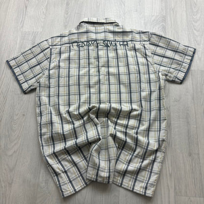 VINTAGE Y2K TEDDY SMITH PLAID SHORT SLEEVE SHIRT WHITE / NAVY