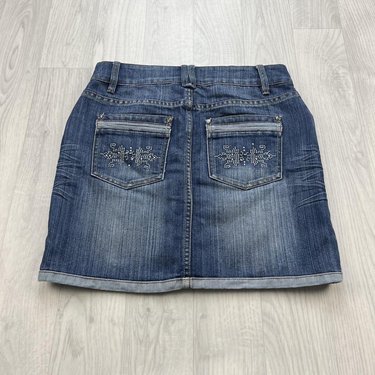 VINTAGE Y2K CACHE DIAMANTE DENIM LOW RISE MINI SKIRT BLUE