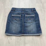 VINTAGE Y2K CACHE DIAMANTE DENIM LOW RISE MINI SKIRT BLUE
