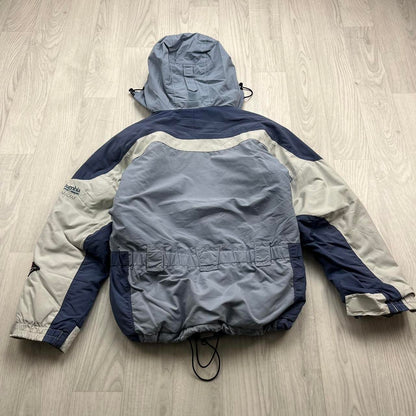 VINTAGE 00s COLUMBIA TECHNICAL PANELLED HOODED UTILITY JACKET BLUE WHITE