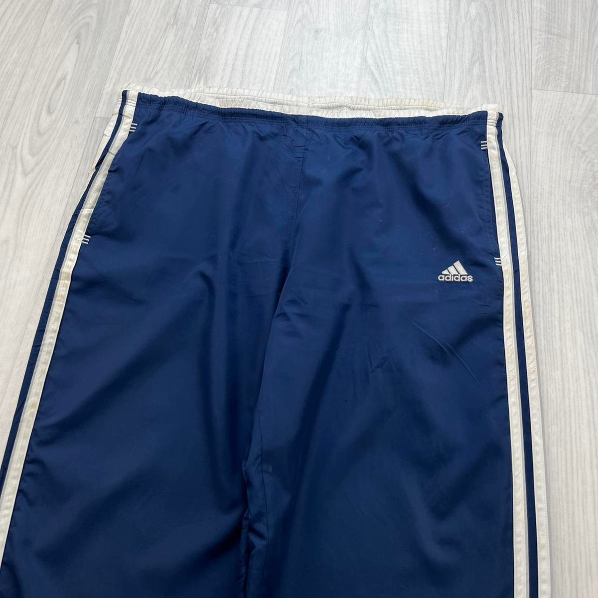 VINTAGE Y2K ADIDAS SIDE STRIPE BAGGY TRACKSUIT BOTTOMS NAVY