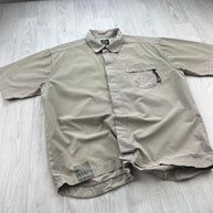VINTAGE Y2K BENCH UTILITY SHORT SLEEVE BUTTON UP SHIRT BEIGE