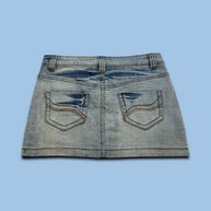 VINTAGE Y2K FISHBONE DENIM MINI SKIRT LIGHT BLUE