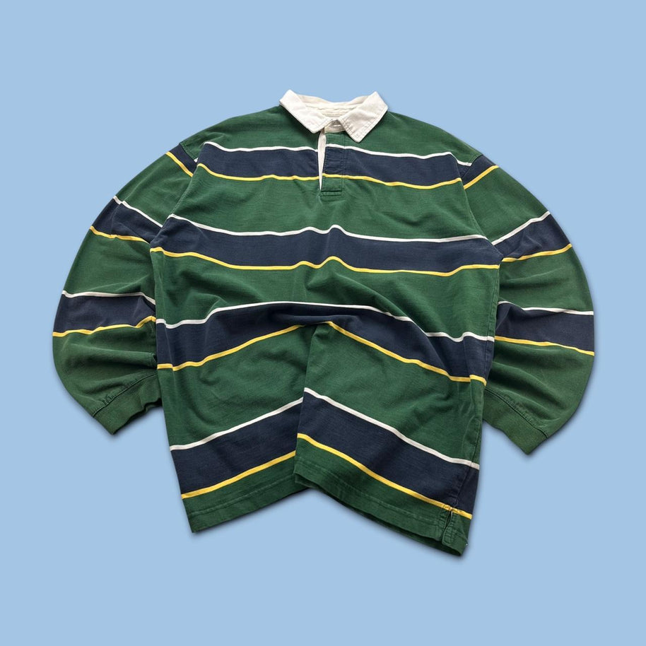 VINTAGE Y2K HAGGAR STRIPED LONG SLEEVE RUGBY POLO SHIRT GREEN