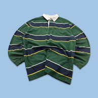 VINTAGE Y2K HAGGAR STRIPED LONG SLEEVE RUGBY POLO SHIRT GREEN