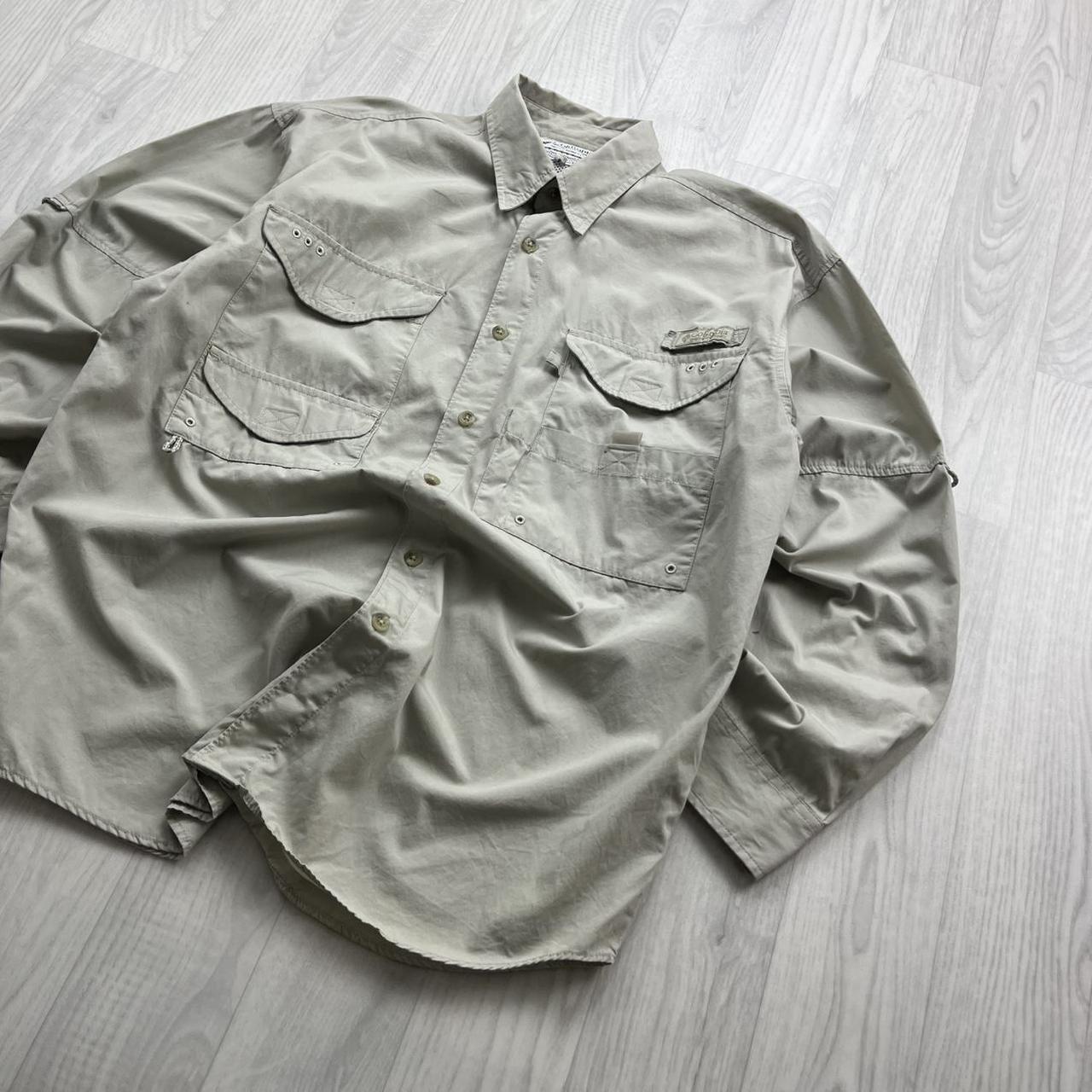 VINTAGE Y2K COLUMBIA UTILITY LONG SLEEVE BUTTON UP SHIRT BEIGE