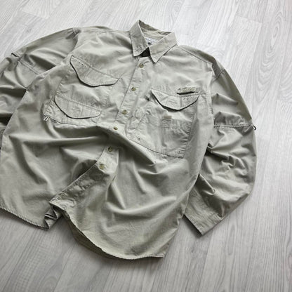 VINTAGE Y2K COLUMBIA UTILITY LONG SLEEVE BUTTON UP SHIRT BEIGE