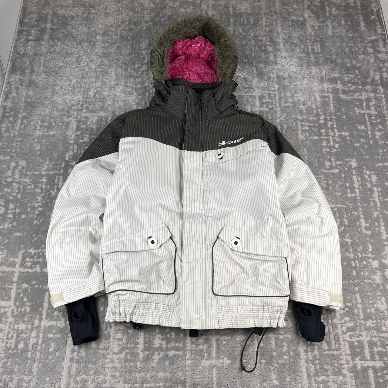 VINTAGE Y2K BILLABONG PIN STRIPE FUR HOOD KI JACKET BROWN / WHITE