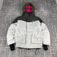 VINTAGE Y2K BILLABONG PIN STRIPE FUR HOOD KI JACKET BROWN / WHITE