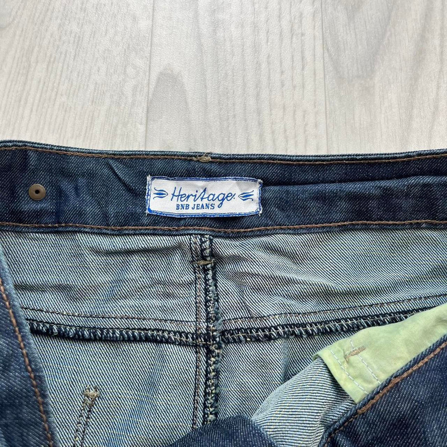 VINTAGE Y2K HERITAGE EMBROIDERED DENIM MINI SKIRT BLUE