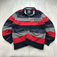 VINTAGE Y2K MONTE CARLO STRIPED LONG SLEEVE RUGBY POLO SHIRT RED / BLACK