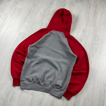 VINTAGE RUSSELL ATHLETIC BLANK HOODIE RED GREY (M)