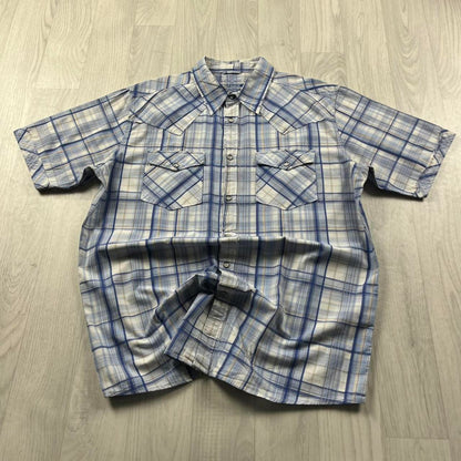 VINTAGE Y2K CHEROKEE CHECKERED SHORT SLEEVE SHIRT BLUE