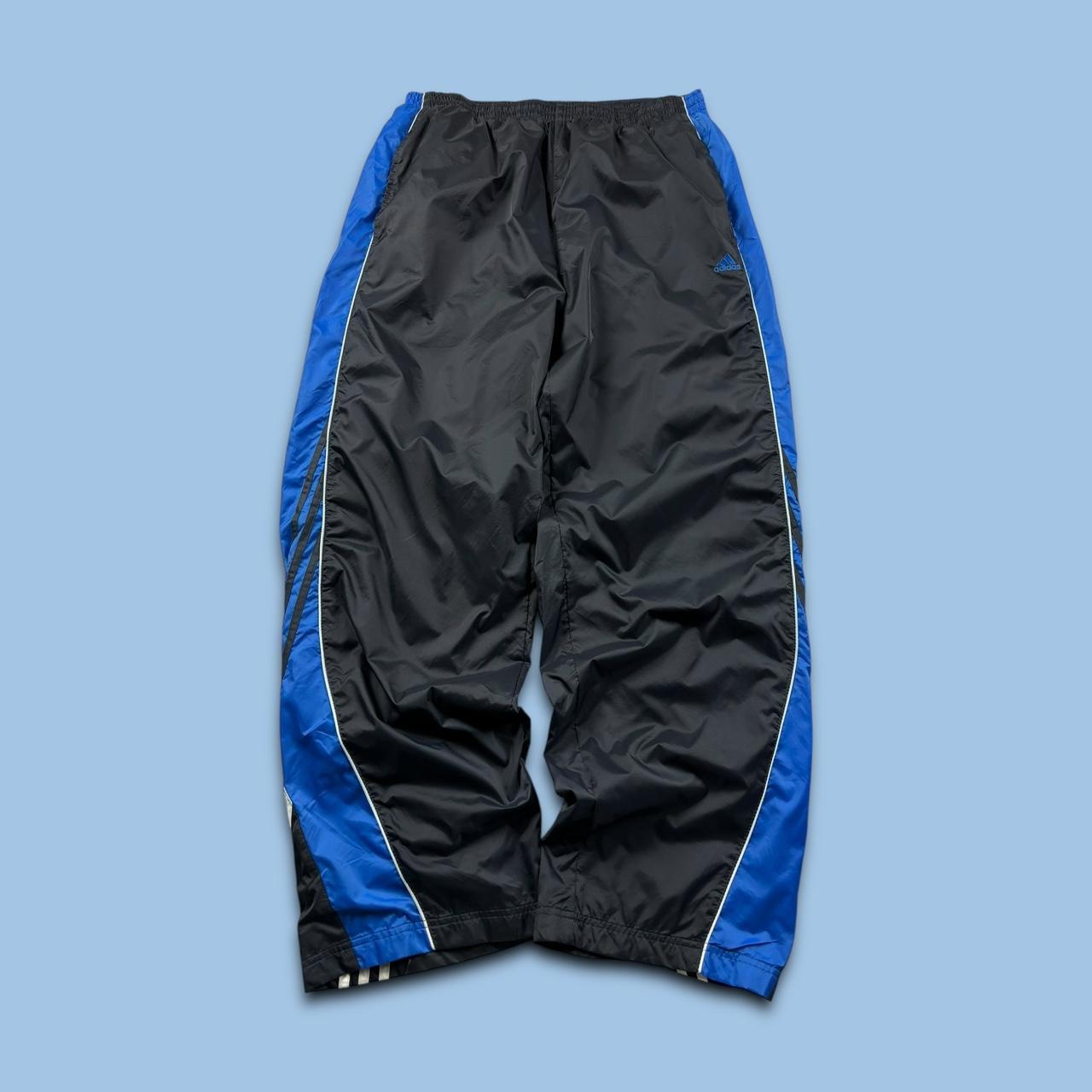 VINTAGE Y2K ADIDAS BAGGY TRACKSUIT BOTTOMS CHARCOAL GREY / BLUE