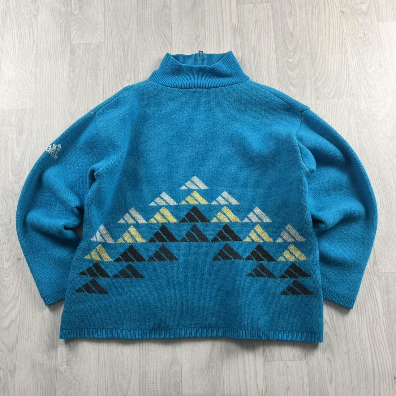 VINTAGE Y2K ADIDAS CHUNKY KNITTED JUMPER BLUE (L)