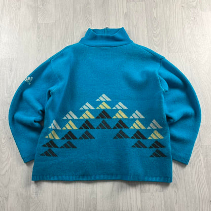 VINTAGE Y2K ADIDAS CHUNKY KNITTED JUMPER BLUE (L)