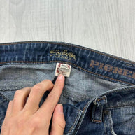 VINTAGE Y2K SILVER LOW RISE BOOTCUT FLARED JEANS NAVY BLUE