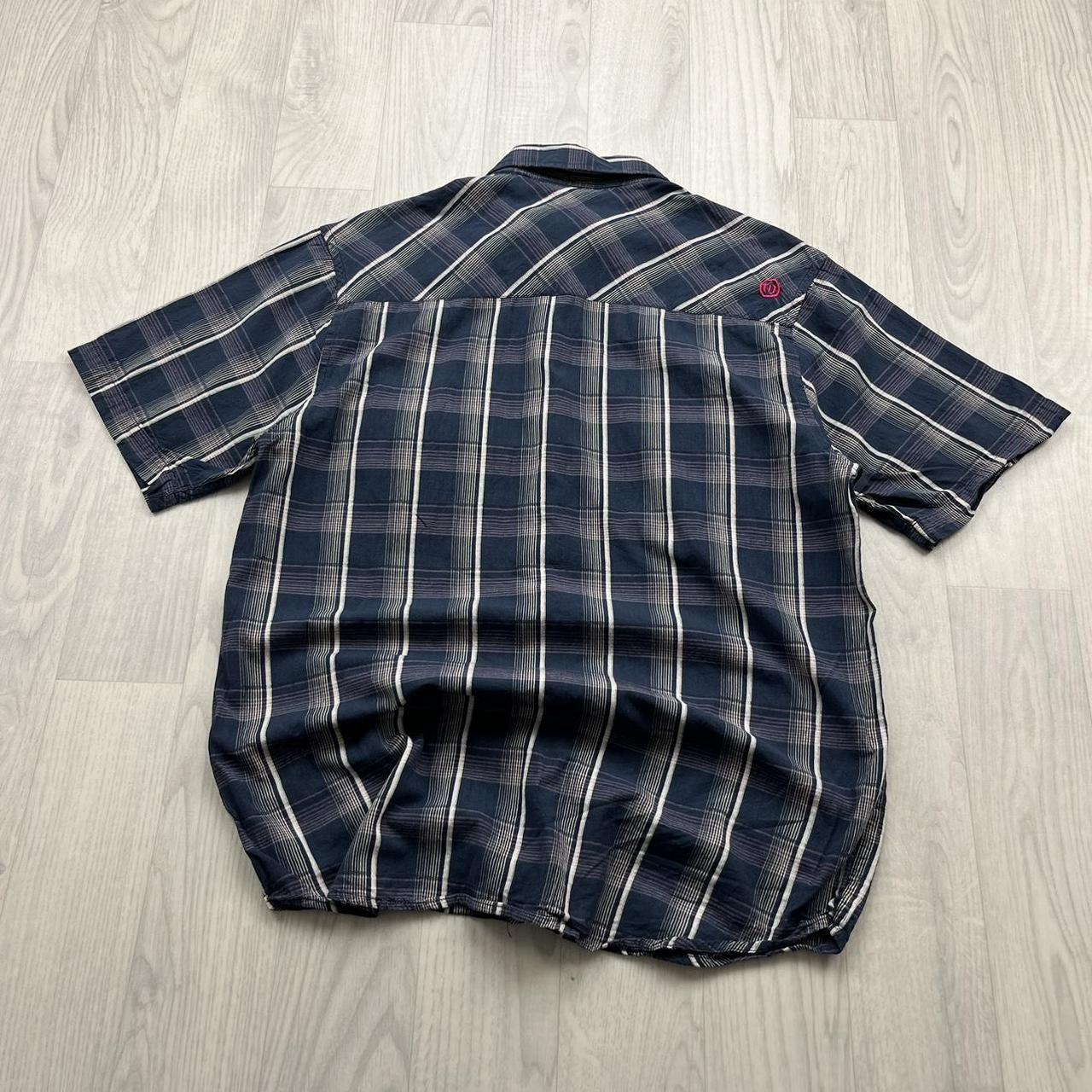 VINTAGE Y2K ANIMAL PLAID BUTTON UP SHORT SLEEVE SHIRT NAVY