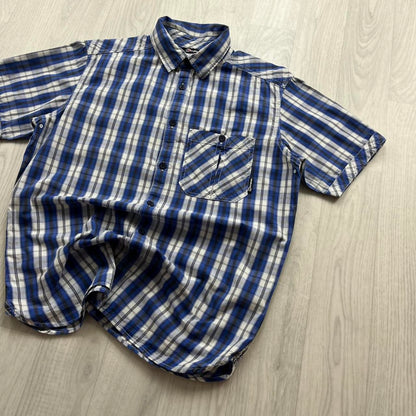 VINTAGE Y2K BERGHAUS CHECKERED SHORT SLEEVE SHIRT BLUE