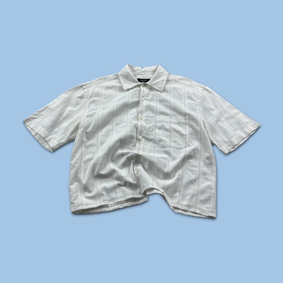 VINTAGE 00s NEXT CHECKERED CROPPED SHORT SLEEVE BUTTON UP SHIRT WHITE