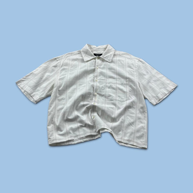 VINTAGE 00s NEXT CHECKERED CROPPED SHORT SLEEVE BUTTON UP SHIRT WHITE