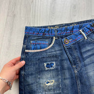 VINTAGE Y2K DESIGUAL DENIM ASYMMETRIC MINI SKIRT BLUE