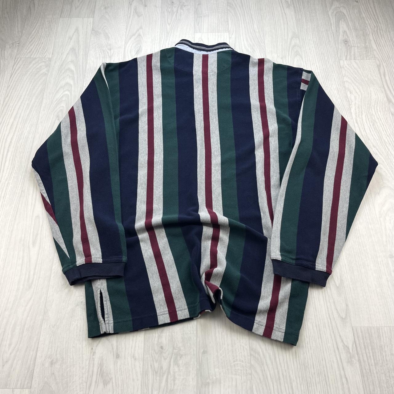 VINTAGE Y2K BUGLE BOY STRIPED LONG SLEEVE RUGBY POLO SHIRT GREEN / NAVY