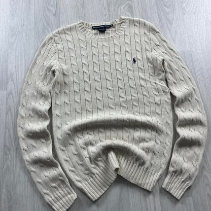 VINTAGE Y2K POLO RALPH LAUREN CHUNKY CABLE KNITTED JUMPER CREAM