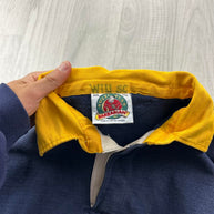 VINTAGE 00s BARBARIAN STRIPED LONG SLEEVE RUGBY POLO SHIRT NAVY / YELLOW