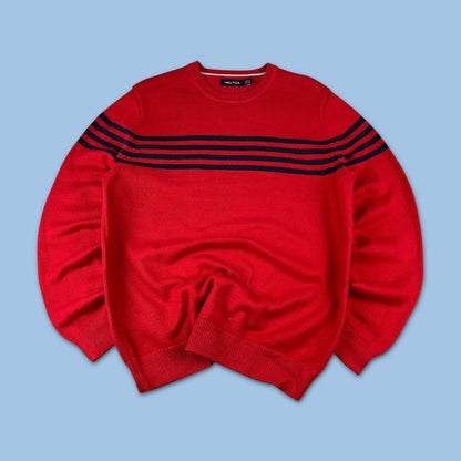 VINTAGE Y2K NAUTICA STRIPED CHUNKY ESSENTIAL KNITTED JUMPER RED