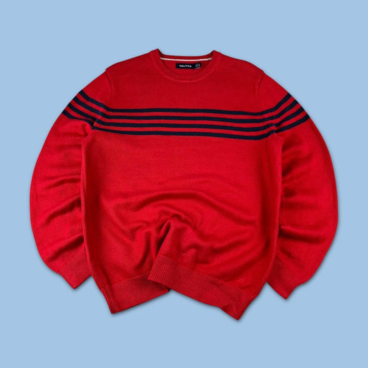 VINTAGE Y2K NAUTICA STRIPED CHUNKY ESSENTIAL KNITTED JUMPER RED