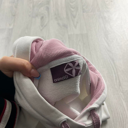 VINTAGE Y2K ANIMAL SPELL OUT HOODIE WHITE PINK