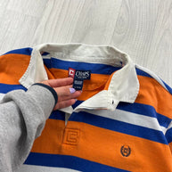 VINTAGE Y2K CHAPS STRIPED LONG SLEEVE RUGBY POLO SHIRT ORANGE