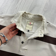 VINTAGE Y2K STRIPED LONG SLEEVE RUGBY POLO SHIRT WHITE / BROWN
