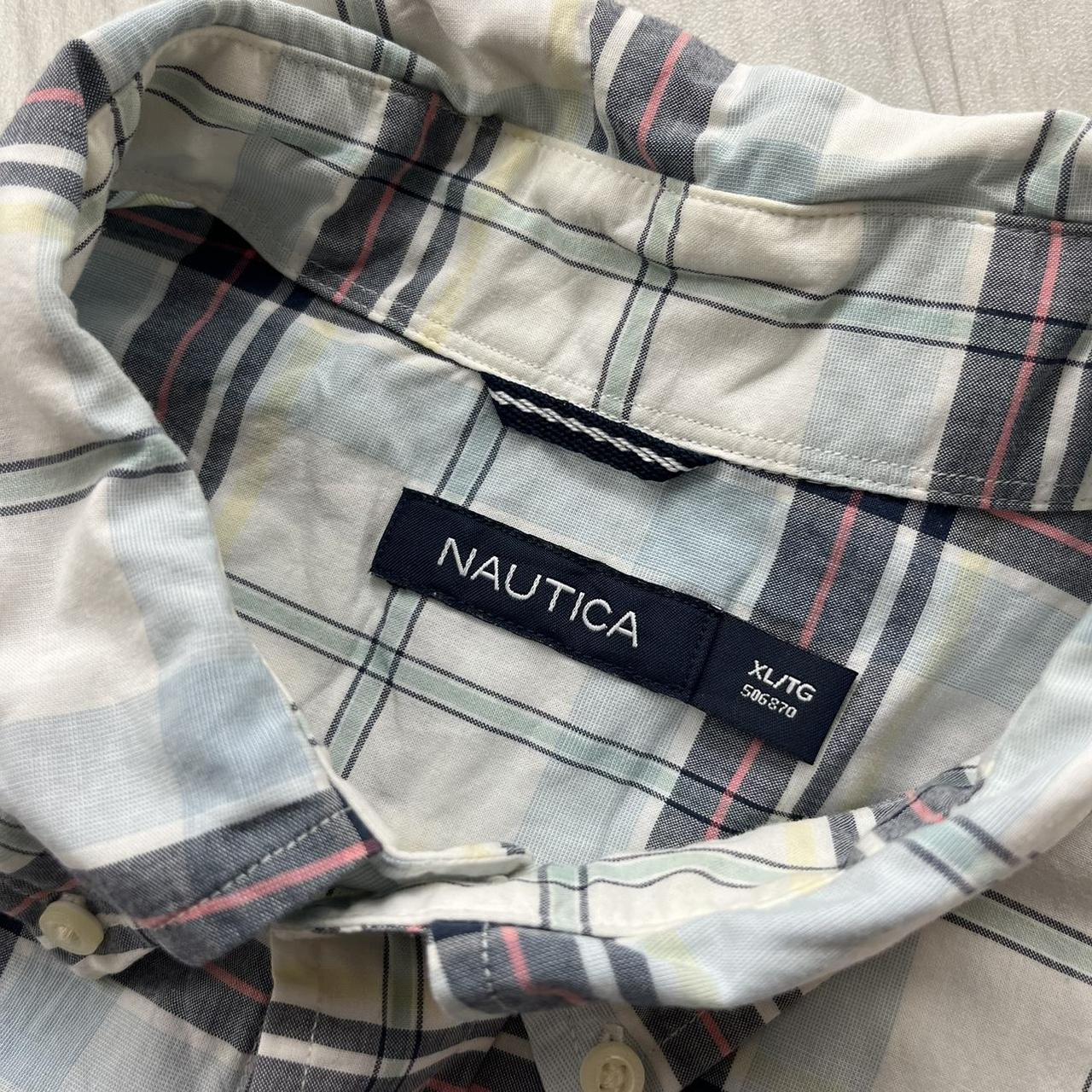 VINTAGE Y2K NAUTICA SHORT SLEEVE CHECKERED SHIRT BLUE WHITE