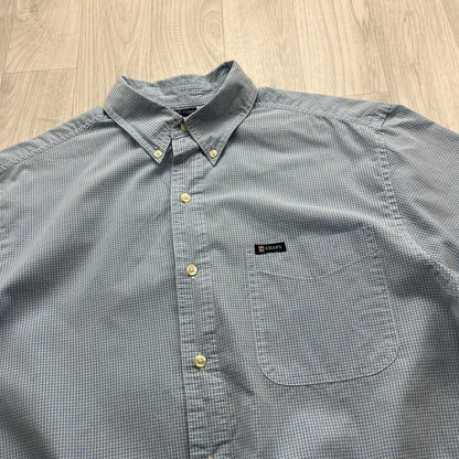 VINTAGE Y2K CHAPS SHORT SLEEVE CHECKERED SHIRT BABY BLUE