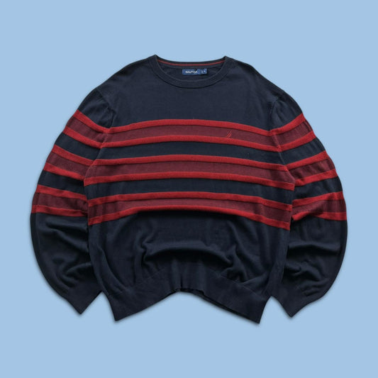 VINTAGE Y2K NAUTUCA STRIPED KNITTED JUMPER NAVY RED
