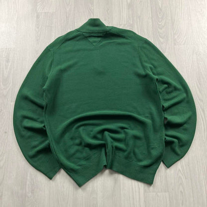 VINTAGE Y2K TOMMY HILFIGER QUARTER ZIP KNITTED JUMPER GREEN