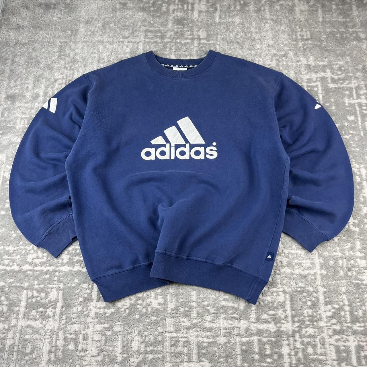 VINTAGE 90s ADIDAS BIG LOGO BOXY SPORTY SWEATSHIRT NAVY