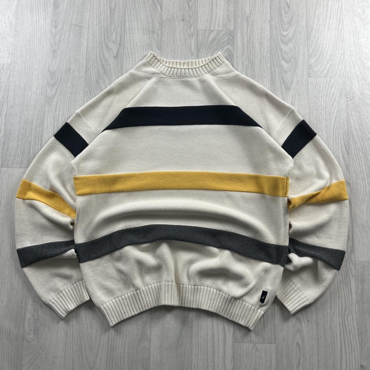 VINTAGE Y2K NAUTICA CHUNKY STRIPED KNITTED JUMPER CREAM