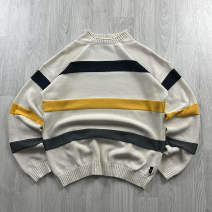 VINTAGE Y2K NAUTICA CHUNKY STRIPED KNITTED JUMPER CREAM