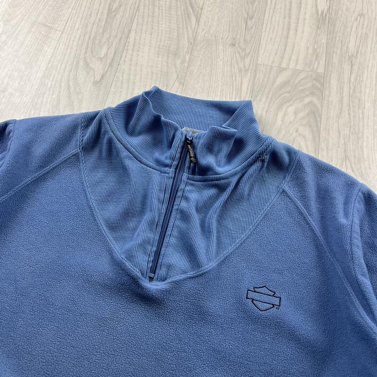 VINTAGE Y2K HARLEY DAVIDSON QUARTER ZIP FLEECE SWEATSHIRT BLUE