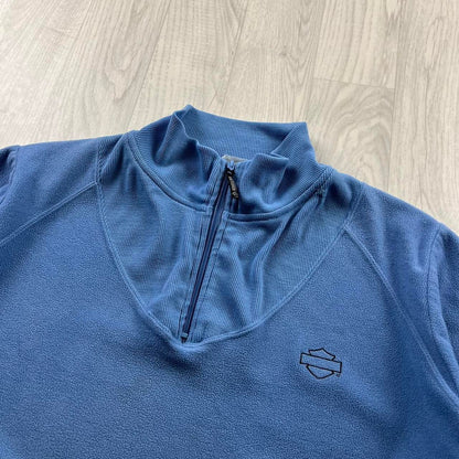 VINTAGE Y2K HARLEY DAVIDSON QUARTER ZIP FLEECE SWEATSHIRT BLUE