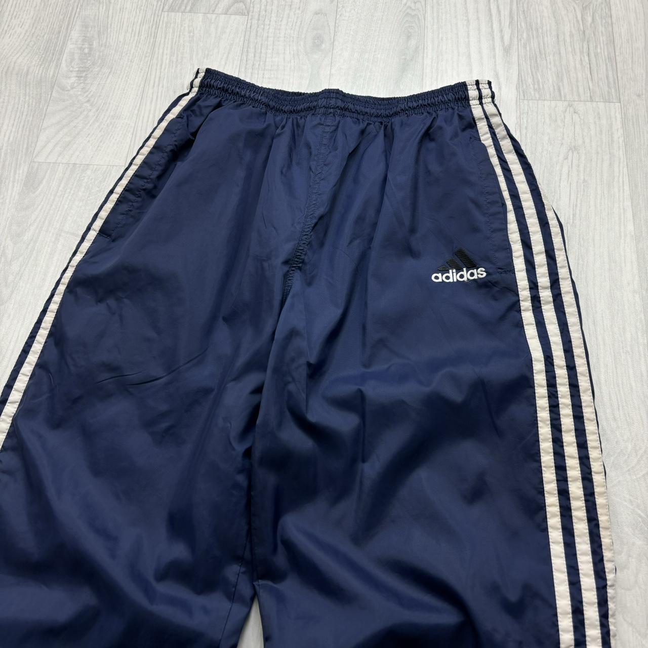VINTAGE 90s ADIDAS BAGGY SHELL TRACKSUIT BOTTOMS NAVY