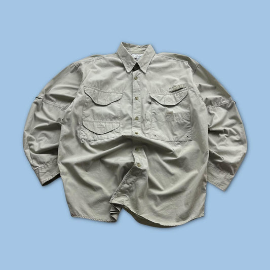 VINTAGE Y2K COLUMBIA UTILITY LONG SLEEVE BUTTON UP SHIRT BEIGE