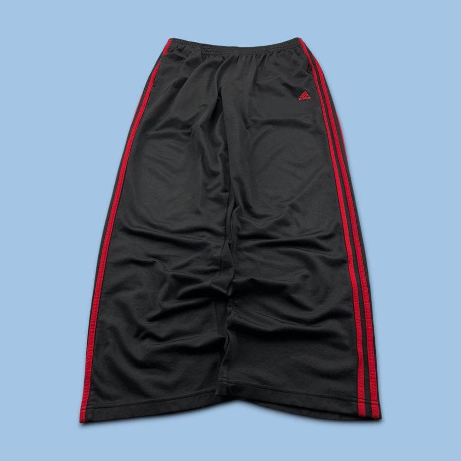 VINTAGE Y2K ADIDAS SIDE STRIPE BAGGY TRACKSUIT BOTTOMS BLACK RED