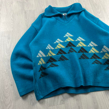 VINTAGE Y2K ADIDAS CHUNKY KNITTED JUMPER BLUE (L)